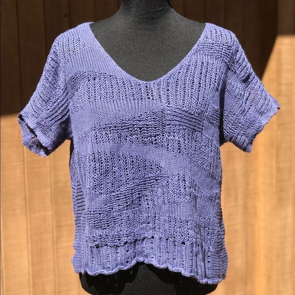 Eileen Fisher Asymmetrical Blue Loose Knit Top - Picture 1 of 8